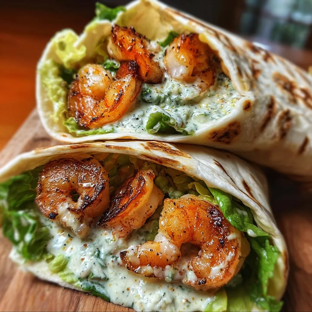 Grilled Shrimp Caesar Wraps with Crispy Romaine and Parmesan